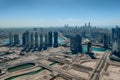 Aerial drone shot of Abu Dhabi city skyline and famous skyscrapers - Big city