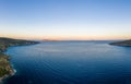 Aerial drone shot of Adriatic sea Bisevo island from Komiza Vis Island view in Croatia summer before sunrise Royalty Free Stock Photo