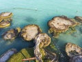 Aerial Drone Shot of Ancient Stromatolites in seven colores lagoon near Bacalar, Quintana Roo, Mexico Royalty Free Stock Photo