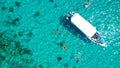 Aerial Drone Shot of Boat with Snorkelers out on the coral reef in Menjangan island, Bali, Indonesia Royalty Free Stock Photo