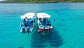 Aerial Drone Shot of Boat with Snorkelers out on the coral reef in Menjangan island, Bali, Indonesia Royalty Free Stock Photo