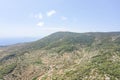 Aerial drone shot of Borovk Komiza hill with view of Bisevo island on Vis Island in Croatia summer Royalty Free Stock Photo