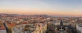 Aerial drone shot of Budapest downton from liberty square at dawn with view of Parliament