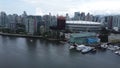 Aerial drone shot of the buildings of downtown Vancouver, Canada