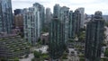 Aerial drone shot of the buildings of downtown Vancouver, Canada