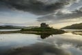 Aerial drone shot of Castle Tioram, it is a ruined castle that sits on the tidal island Eilean Tioram in Loch Moidart, Lochaber, Royalty Free Stock Photo