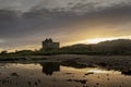 Aerial drone shot of Castle Tioram, it is a ruined castle that sits on the tidal island Eilean Tioram in Loch Moidart, Lochaber, Royalty Free Stock Photo