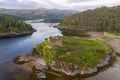Aerial drone shot of Castle Tioram, Scottish Highlands Royalty Free Stock Photo