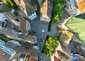 Aerial Top View Drone Shot of the city of Colmar in Alsace France. Krutenau Square. Quiet streets at sunny Morning. Royalty Free Stock Photo