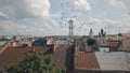 Aerial drone shot of european city Lviv, Ukraine. Flight above popular ancient part of old town Royalty Free Stock Photo