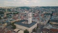 Aerial drone shot of european city Lviv, Ukraine. Flight above popular ancient part of old town Royalty Free Stock Photo