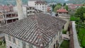 Aerial Drone Shot of Colorful or painted Mosque Sarena Dzamija in Tetovo, North Macedonia. Unique decorated mosque