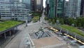 Aerial drone shot of the corners of downtown Vancouver, Canada