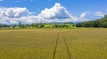 Aerial drone shot of the countryside and farm land around the area of Geneva, Switzerland.