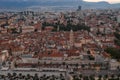 Aerial drone shot of Diocletian Palace in old town split empty riva street befor sunrise in early morning in Croatia Royalty Free Stock Photo