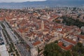 Aerial drone shot of Diocletian Palace in old town split empty riva street befor sunrise in early morning in Croatia Royalty Free Stock Photo