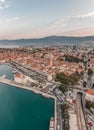 Aerial drone shot of Diocletian Palace in Split old town in early morning before sunrise in Croatia Royalty Free Stock Photo