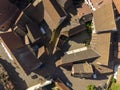 Aerial Drone Shot of Eguisheim village in the Alsace province, France. Picturesque village in a Sunny Summer Day