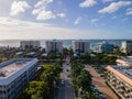 Aerial drone shot of the famous Miami beach buildings and streets with tropical palm trees, Florida Royalty Free Stock Photo