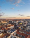 Aerial drone shot of Ferris Whell Budapest Eye in Budapest downtown during sunset hour