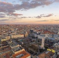 Aerial drone shot of Ferris Whell Budapest Eye in Budapest downtown during sunset hour