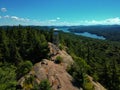 Aerial drone shot of firetower on the summit in the Adirondack Mountains Royalty Free Stock Photo