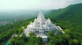 aerial drone shot flying towards the famous landmark chulgiri jain temple on agra jaipur road after ghat ki guni tunnel, white