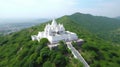 aerial drone shot flying towards the famous landmark chulgiri jain temple on agra jaipur road after ghat ki guni tunnel, white