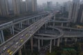 Aerial drone shot of flyover highway to E`GongYan Bridge in Chongqing, China Royalty Free Stock Photo