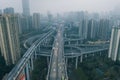 Aerial drone shot of flyover highway to E`GongYan Bridge in Chongqing, China Royalty Free Stock Photo