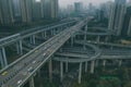 Aerial drone shot of flyover highway to E`GongYan Bridge in Chongqing, China Royalty Free Stock Photo