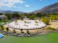 Aerial Drone Shot: Fountain on Jocotepec Malecon - Capturing the Tranquil Beauty