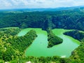 Aerial drone shot of the gorgeous canyon river Uvac in Sjenica, Serbia Royalty Free Stock Photo