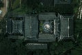Aerial drone shot of Guanyue Tao Temple with Buagua diagram symbol in Chongqing, China