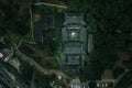 Aerial drone shot of Guanyue Tao Temple with Buagua diagram symbol in Chongqing, China