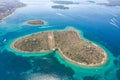 Aerial drone shot of heart-shaped island Galesnjak in Dalamatia Croatia