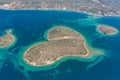 Aerial drone shot of heart-shaped island Galesnjak in Dalamatia Croatia