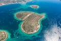 Aerial drone shot of heart-shaped island Galesnjak in Dalamatia Croatia