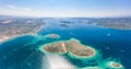 Aerial drone shot of heart-shaped island Galesnjak in Dalamatia Croatia