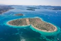 Aerial drone shot of heart-shaped island Galesnjak in Dalamatia Croatia