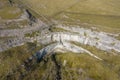 Aerial Drone shot of Malham Cove in the Yorkshire Dales national park Royalty Free Stock Photo