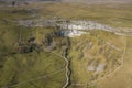 Aerial Drone shot of Malham Cove in the Yorkshire Dales national park Royalty Free Stock Photo