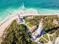 Aerial drone shot of the Phare des Baleines landmark or Lighthouse of the Whales and sea view on Ile de RÃÂ© or island of Re France Royalty Free Stock Photo