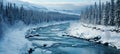 Aerial drone shot of picturesque winter forest with snow covered pine trees in norway