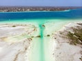 Aerial Drone Shot of the Pirate Channel of Bacalar Quintana roo, Mexico. Shipwreck island in Lagoon of seven colors