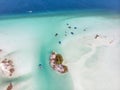 Aerial Drone Shot of the Pirate Channel of Bacalar Quintana roo, Mexico. Shipwreck island in Lagoon of seven colors