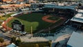 Aerial drone shot of Regions Field stadium - home of the Birmingham Barons, Alabama, United States