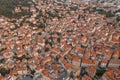 Aerial drone shot of residents buildings near Marjan Diocletian Palace in sunrise in Split Croatia