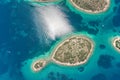 Aerial drone shot of Ricul Island near heart-shaped Galesnjak in Dalamatia Croatia