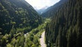 Aerial shot village in the mountain of Almaty